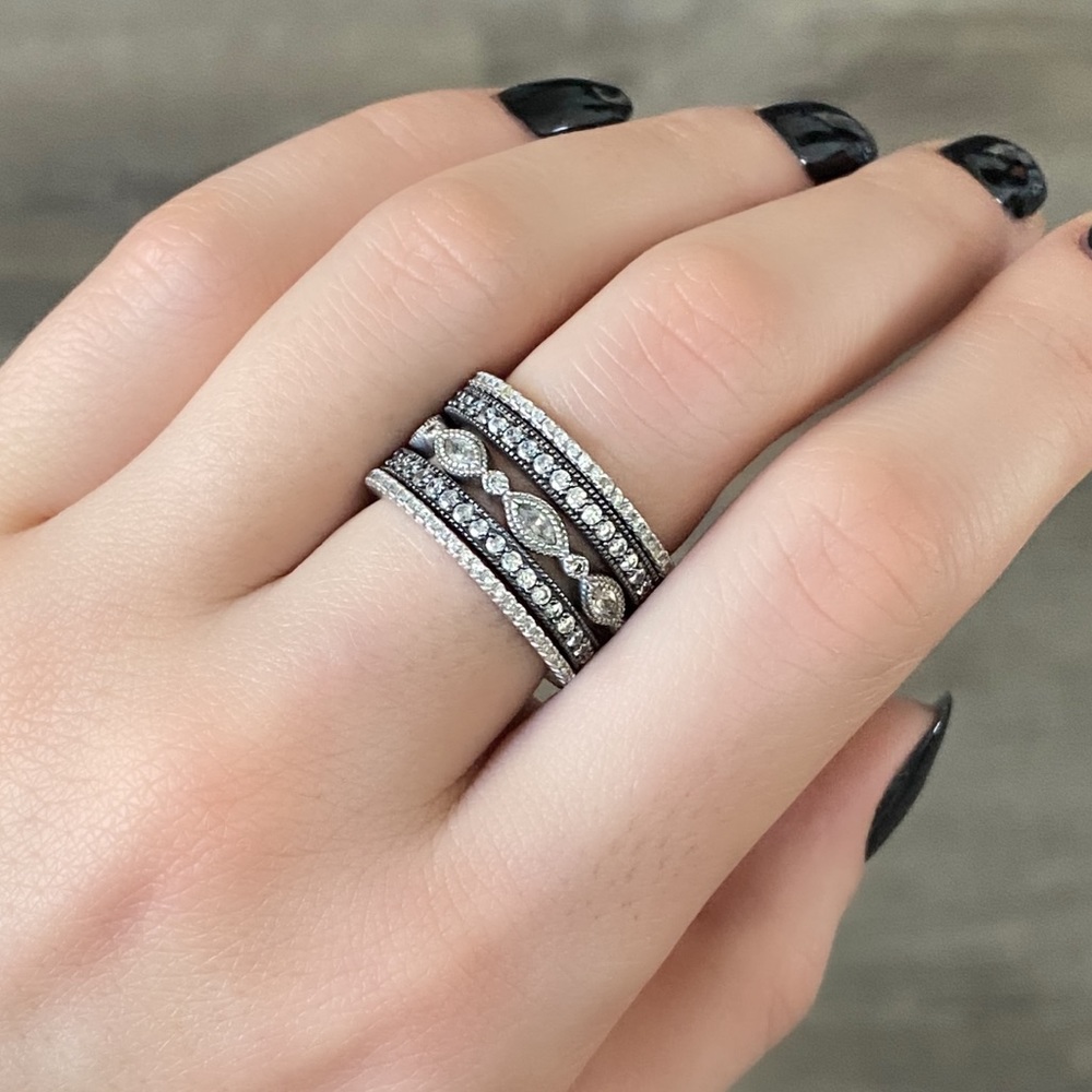 White & Black Gold Eternity Stacking Rings - Set